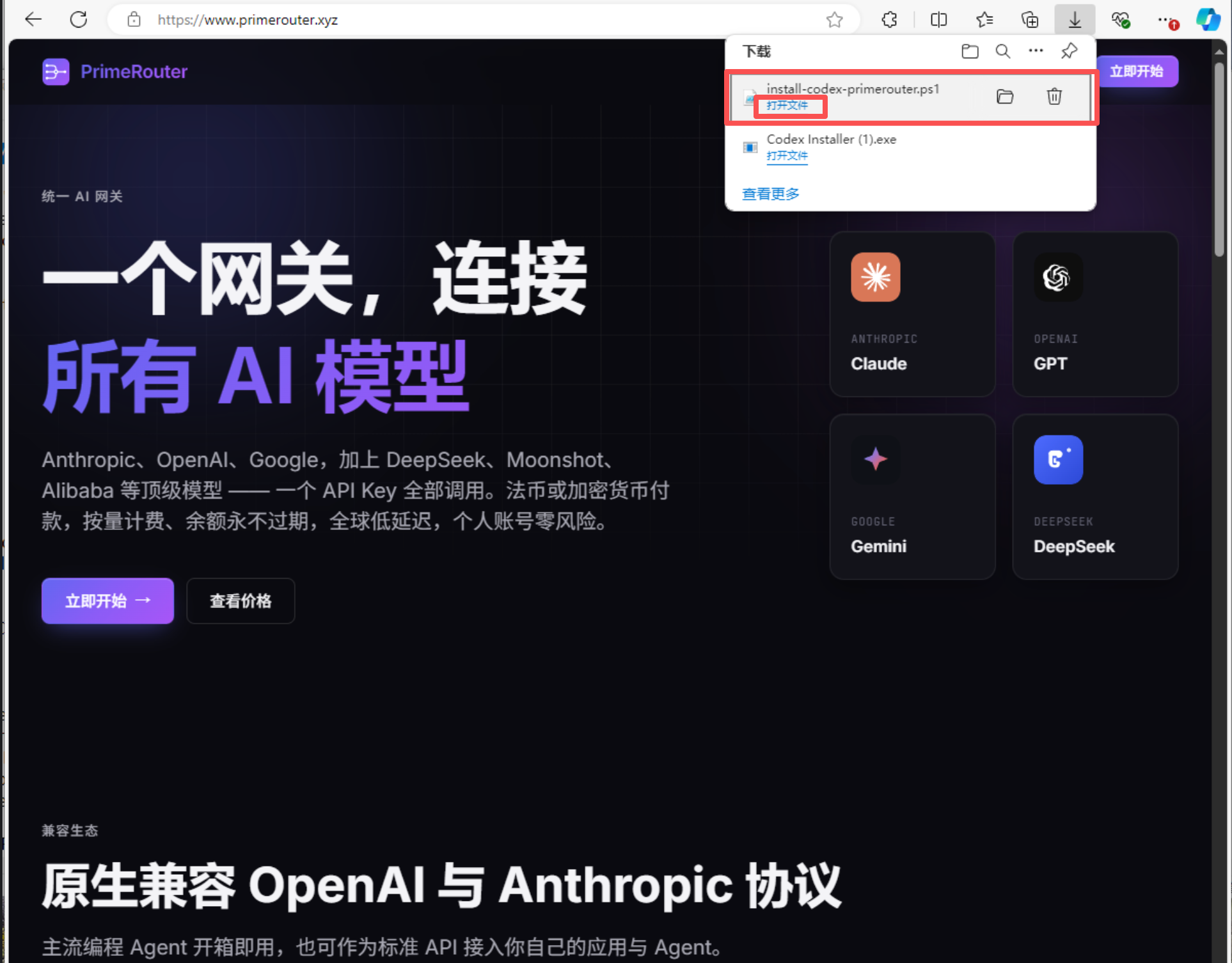 下载 PrimeRouter Codex 配置脚本