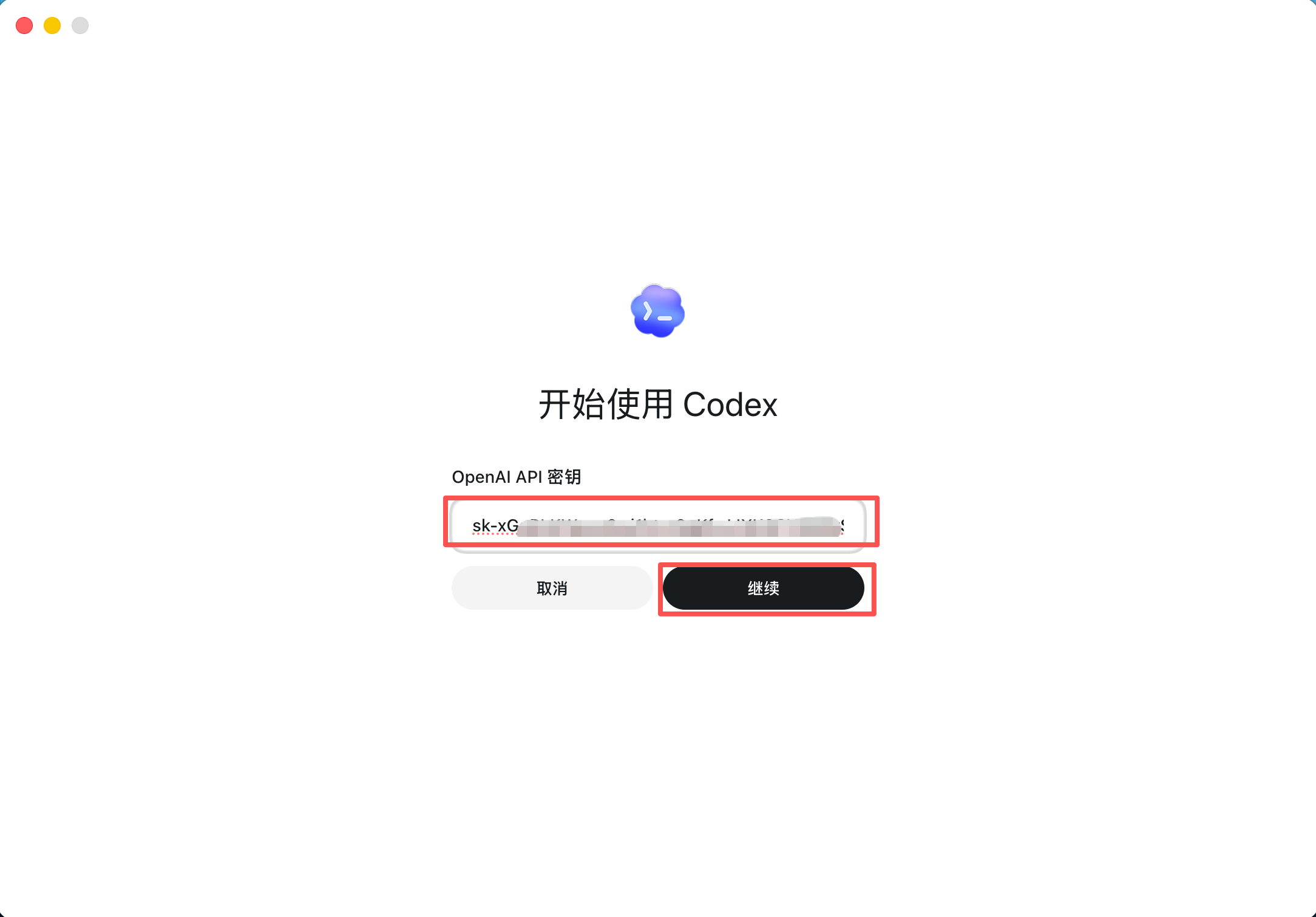 在 Codex 中输入 PrimeRouter 令牌